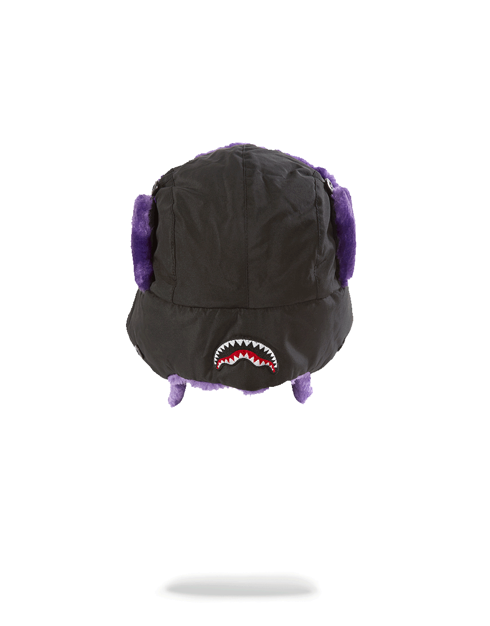 BLACK 3M PURPLE FUR AVIATOR HAT