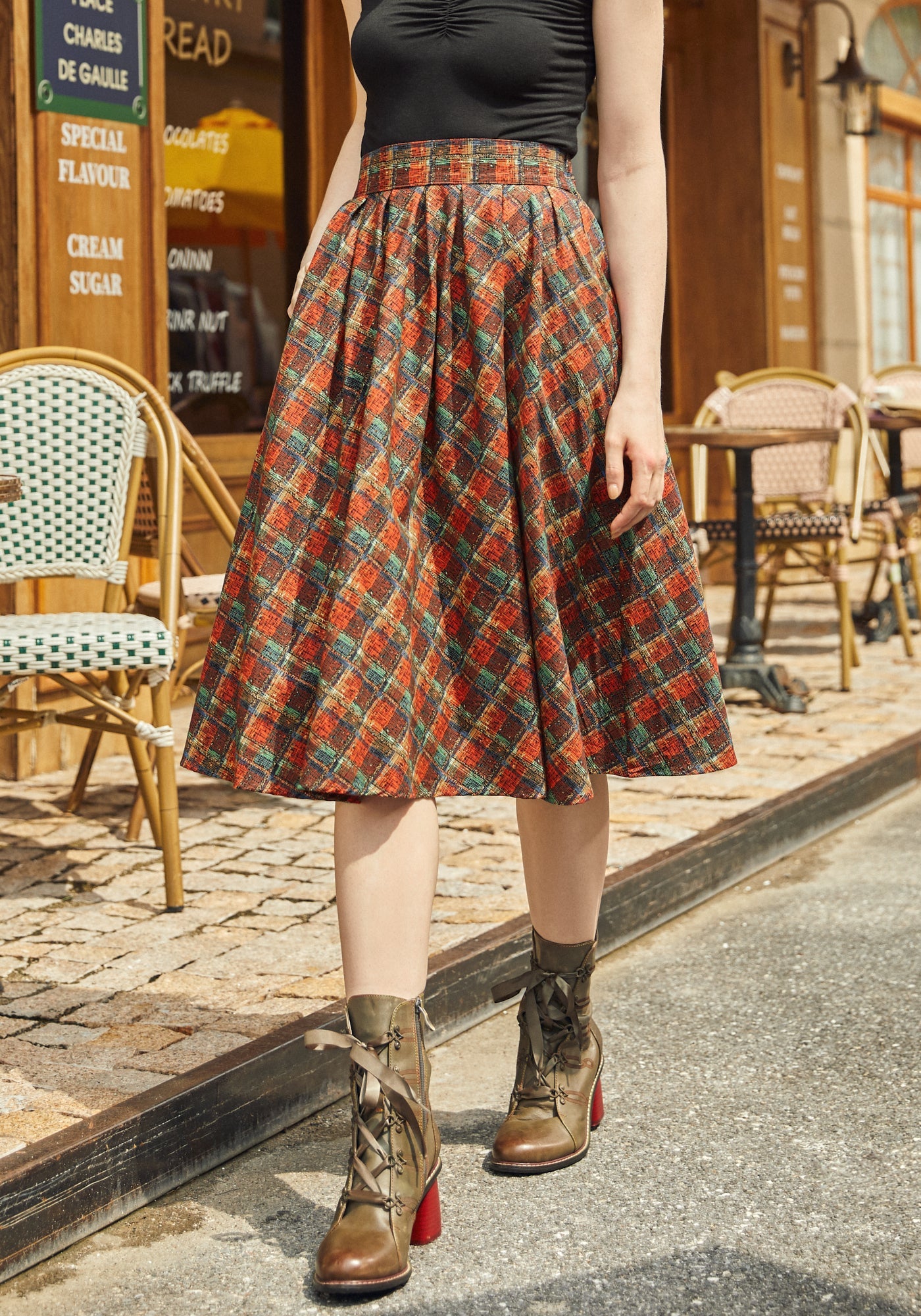 Doris 100% Cotton Skirt - Red Plaid