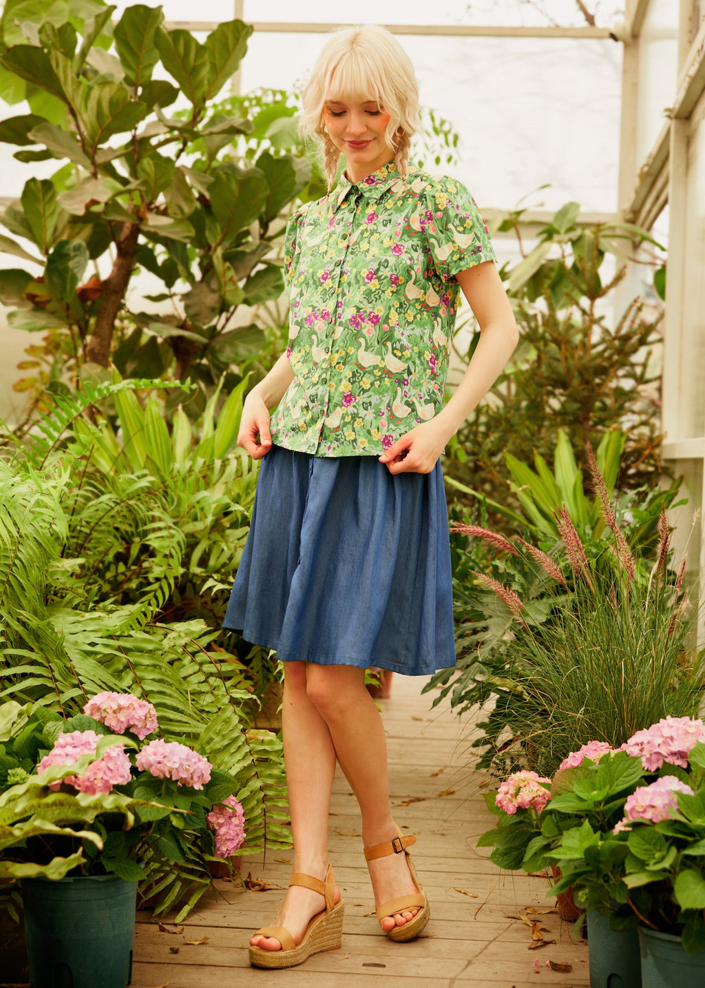 Goose in Bloom Button-Up Top