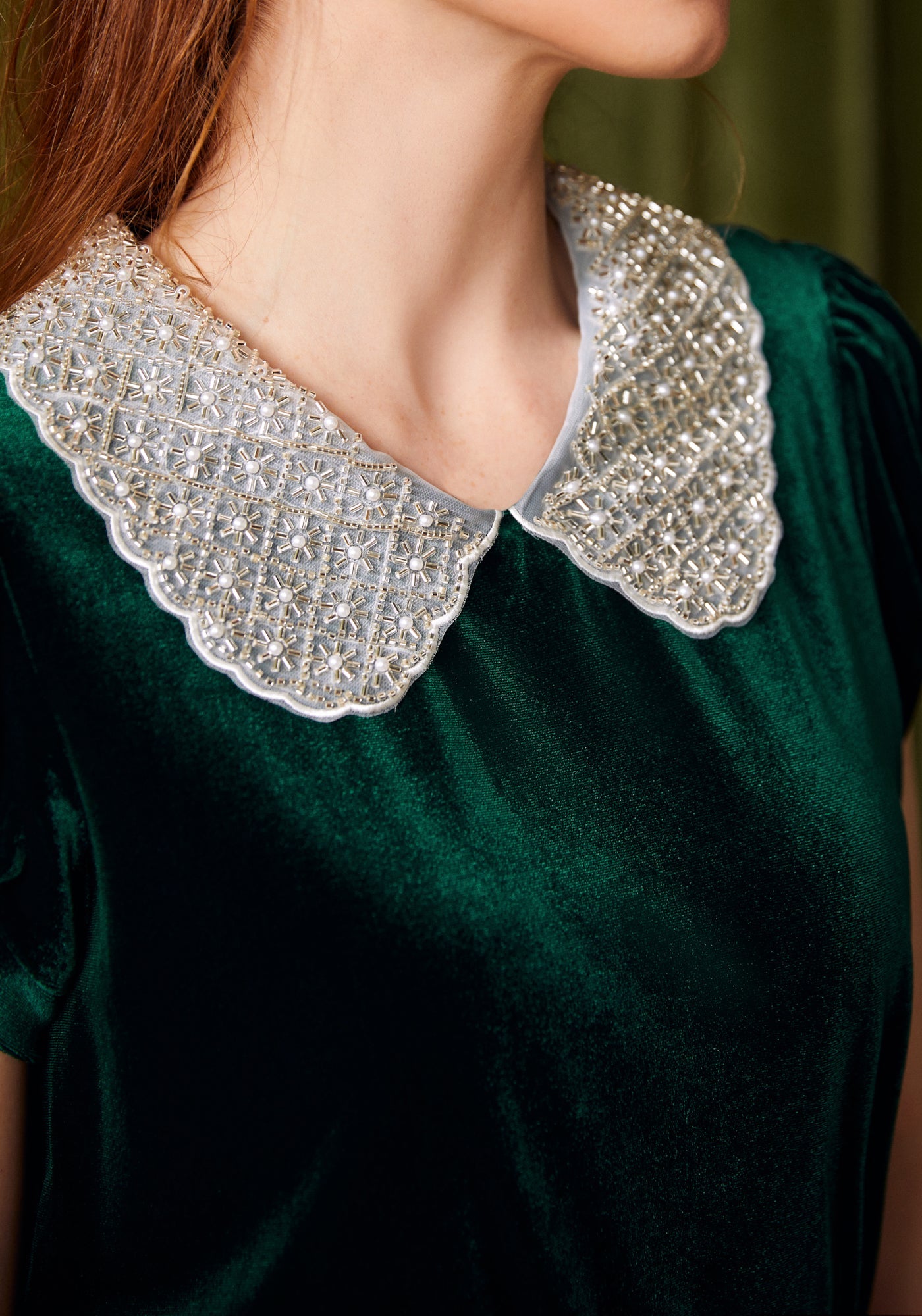 Diner Delight Peter Pan Collar Velvet Top