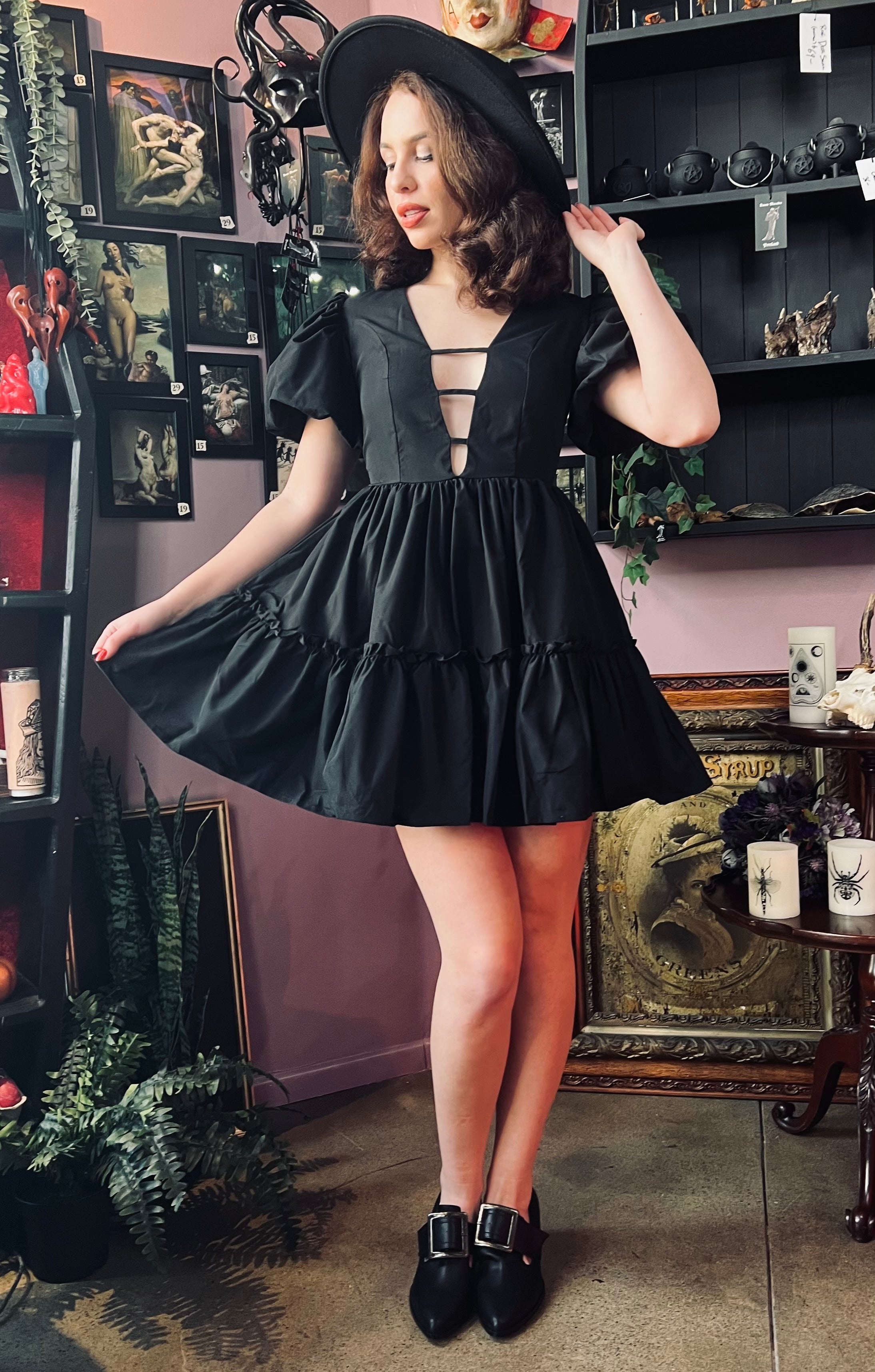 Austen - Cottage Core Bubble Party Dress with Cut Out Neckline
