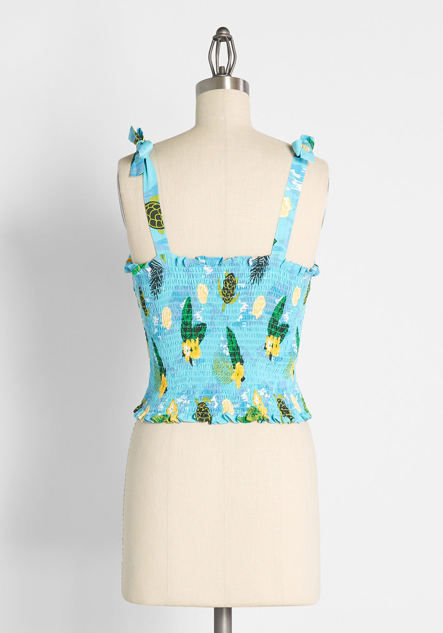 ModCloth x Collectif Sea Turtle Soiree Smocked Tank Top (Final Sale)