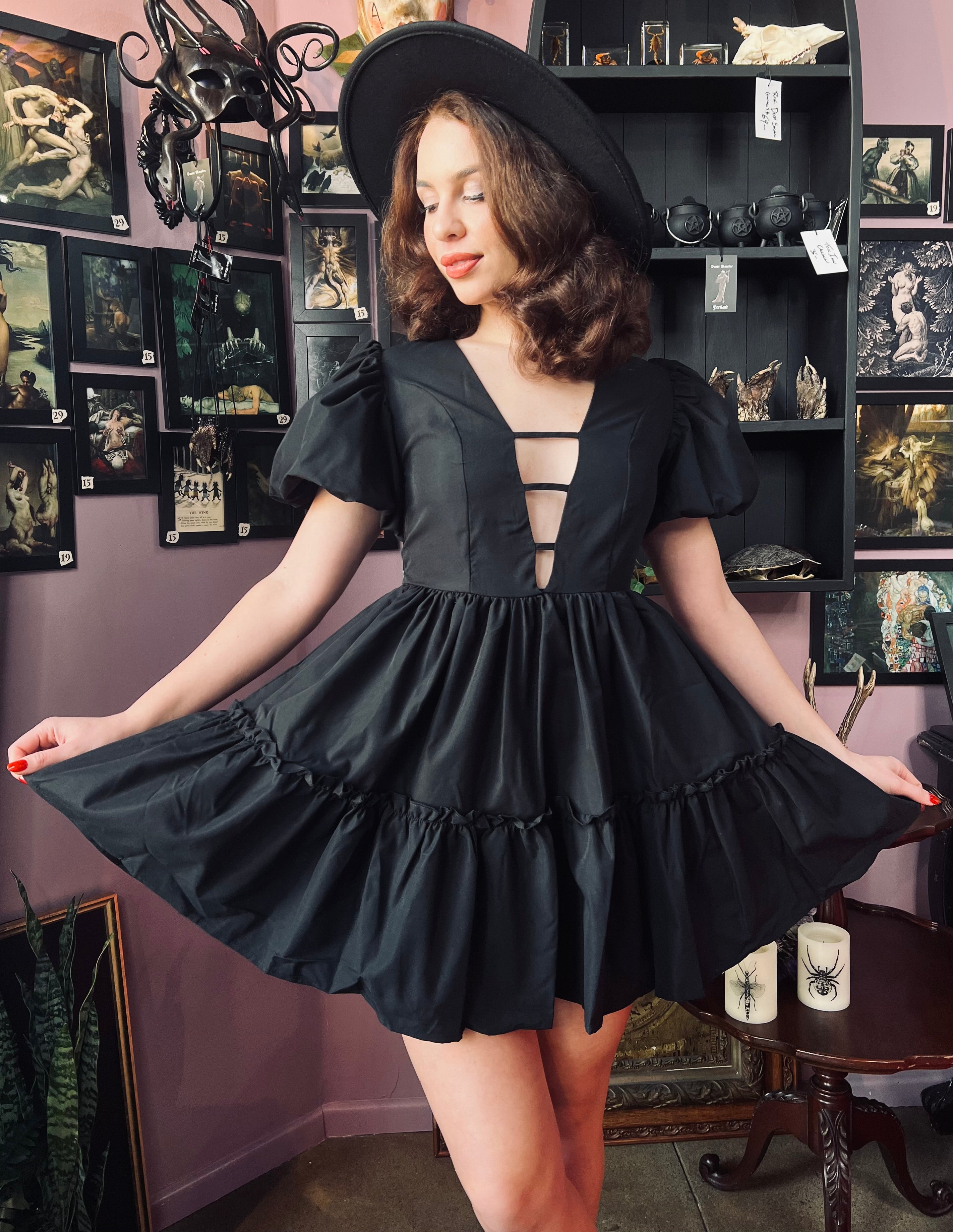 Austen - Cottage Core Bubble Party Dress with Cut Out Neckline