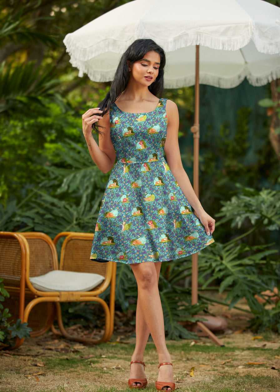 Stretch Cotton Skater Dress Cats