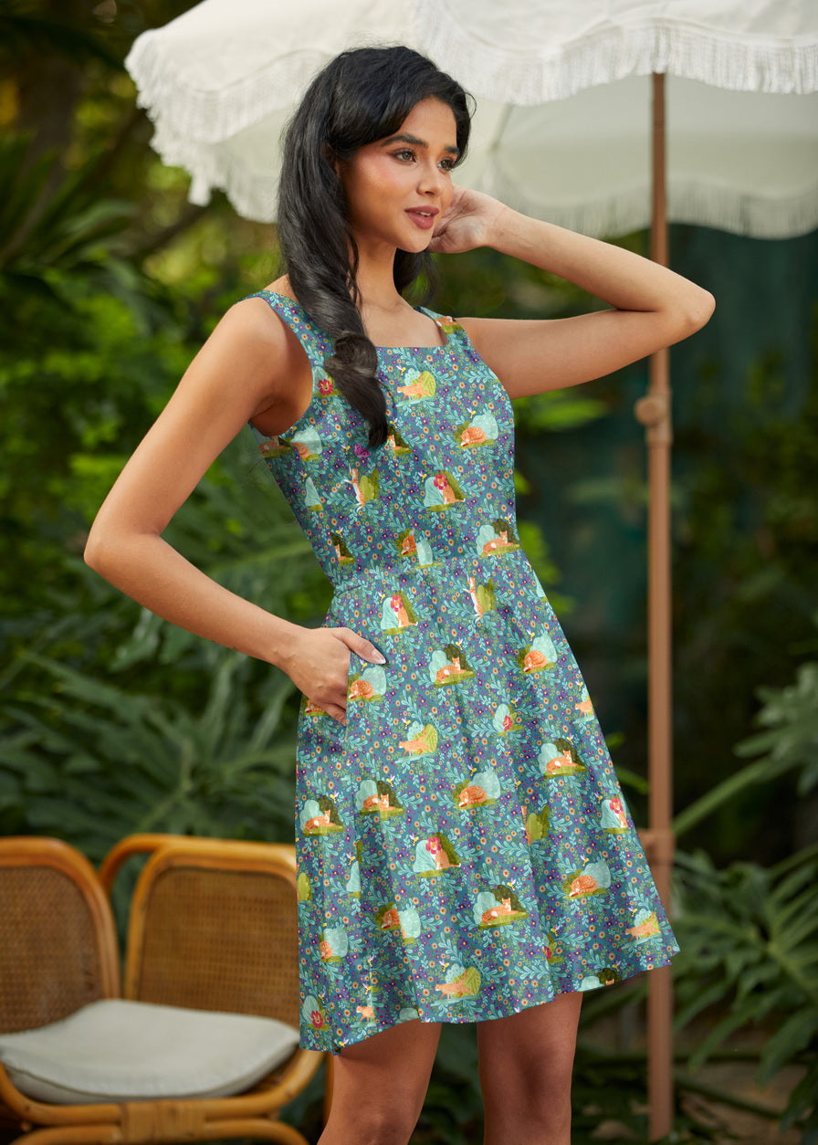 Stretch Cotton Skater Dress Cats