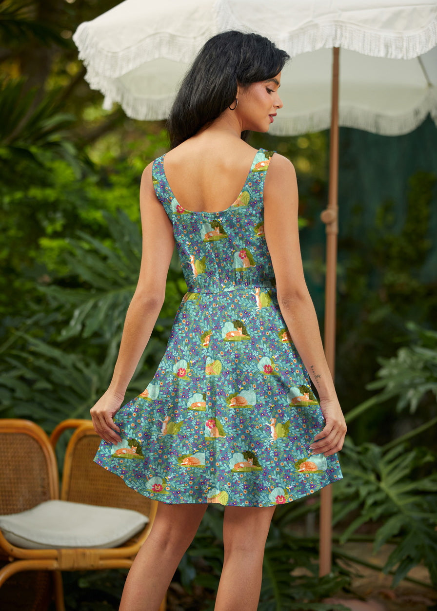 Stretch Cotton Skater Dress Cats
