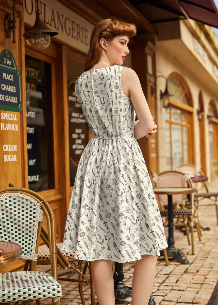 Vintage Style Midi Dress Flower Parts