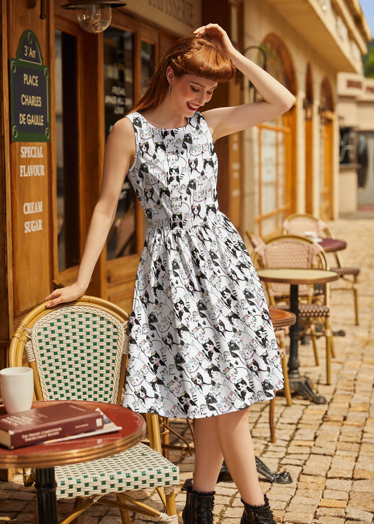 Vintage Style Midi Dress Fabulous Felines