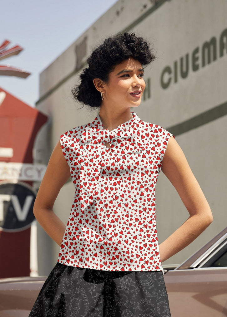 Vintage Style Bow Top in Hearts
