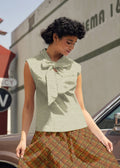 Vintage Style Bow Top in Sage Dot