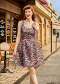 Shorter Length Retro Fit & Flare Dress Desert Blooms