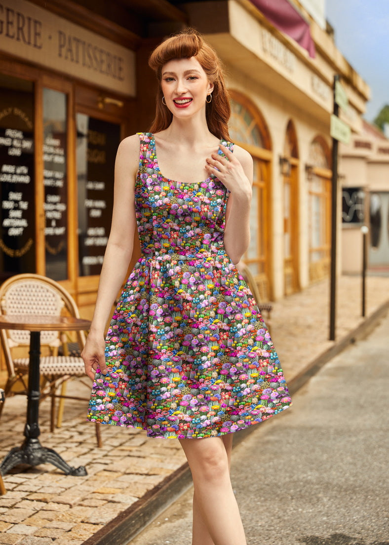 Shorter Length Retro Fit & Flare Dress Desert Blooms