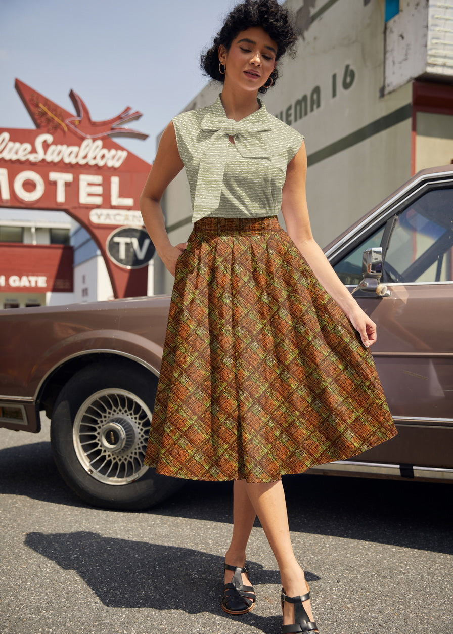Doris 100% Cotton Skirt - Rust Plaid