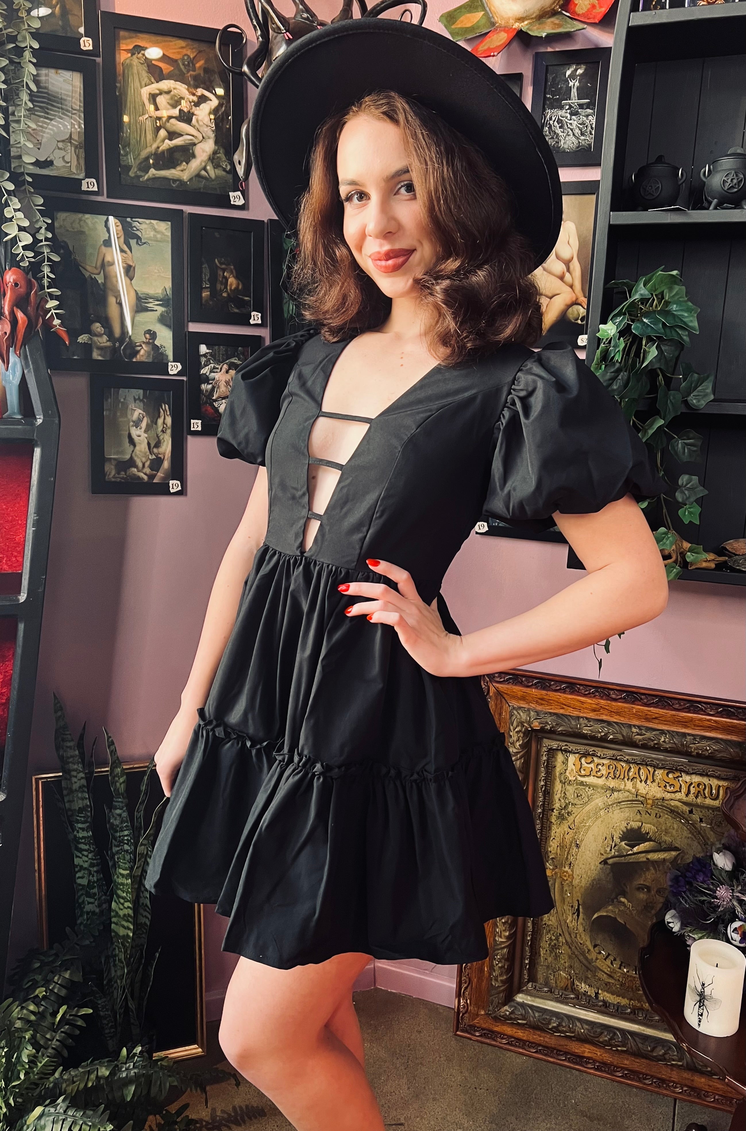 Austen - Cottage Core Bubble Party Dress with Cut Out Neckline