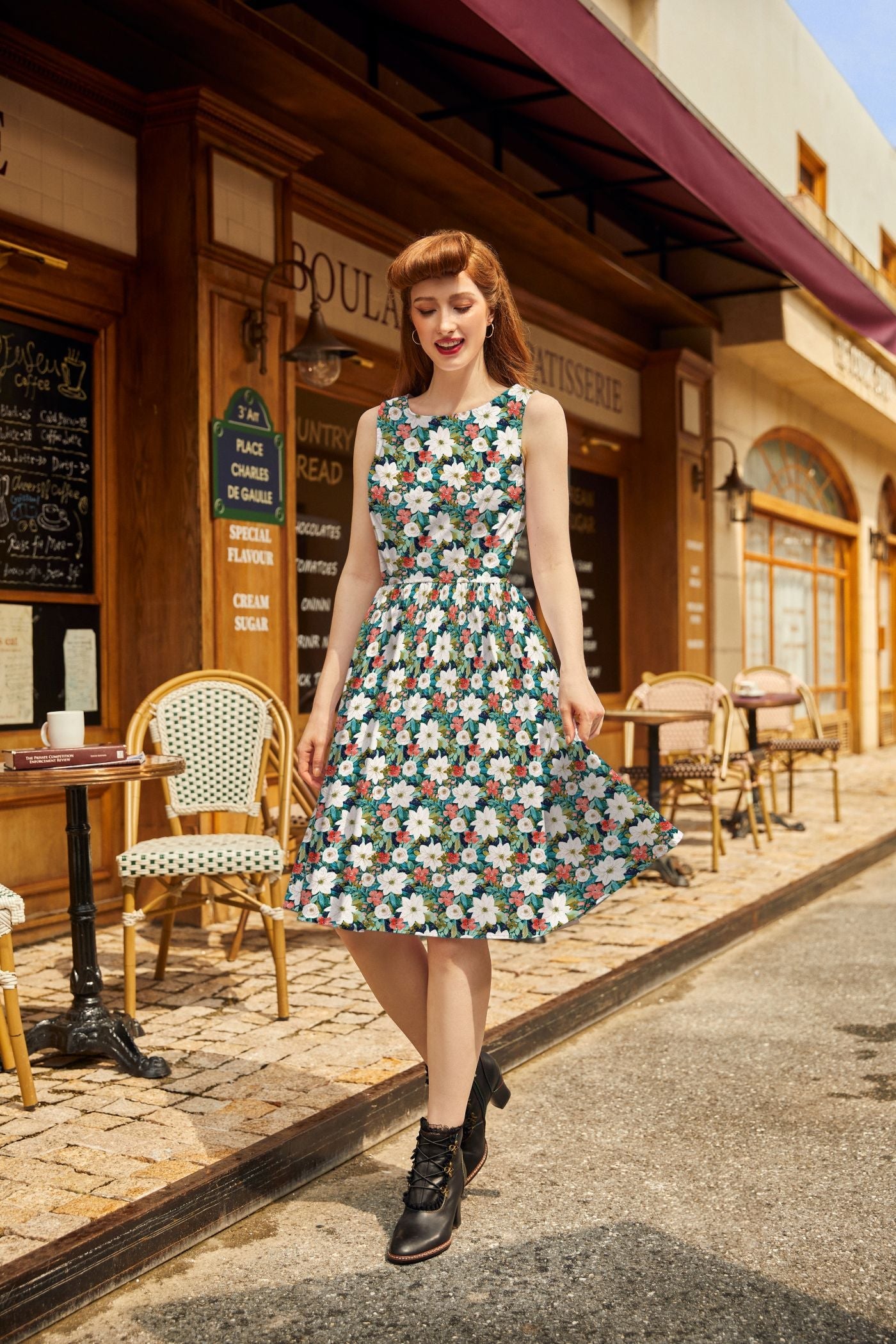 Vintage Style Midi Dress Winter Floral