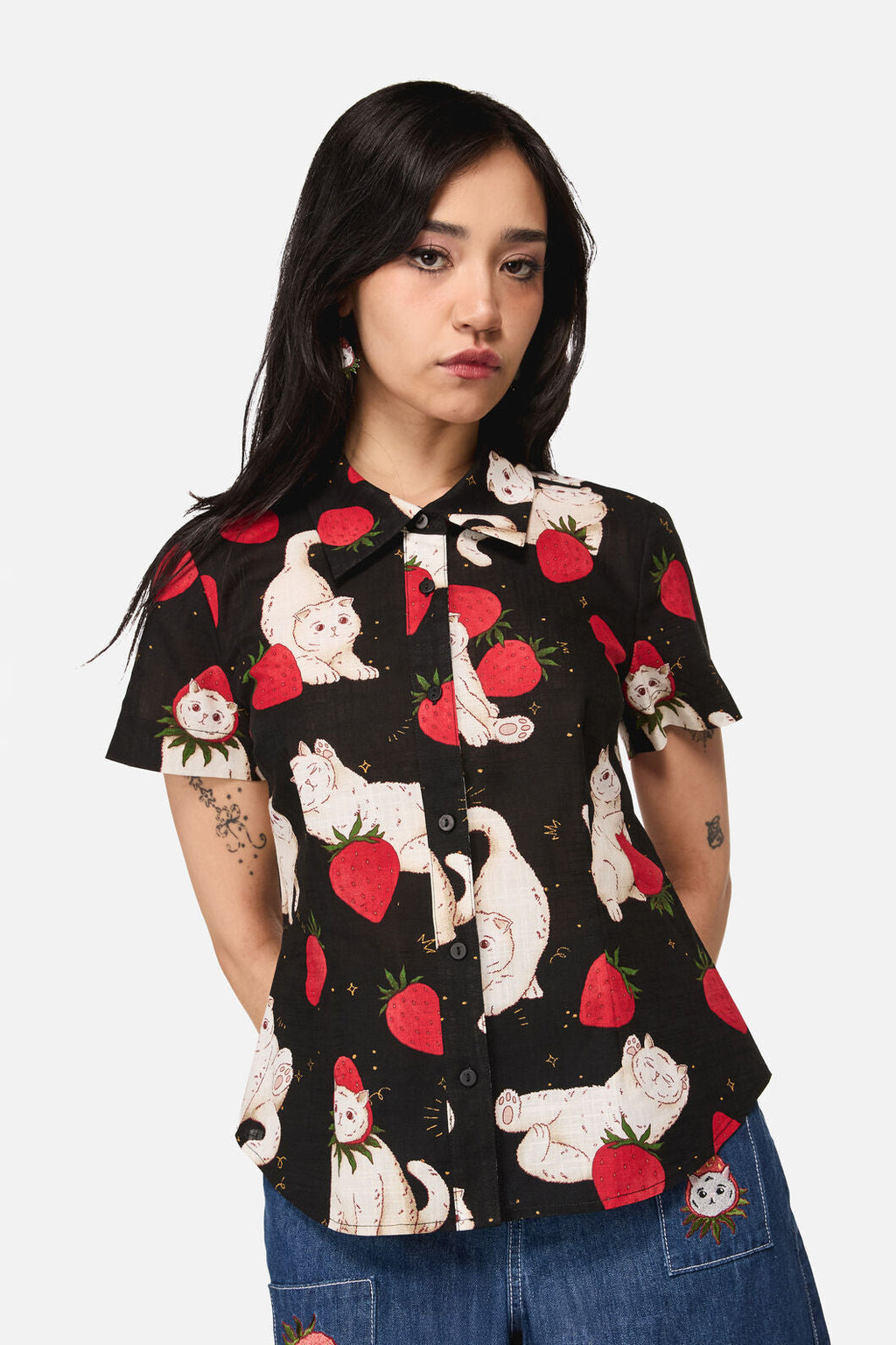 Strawberry Cat Repeat Blouse