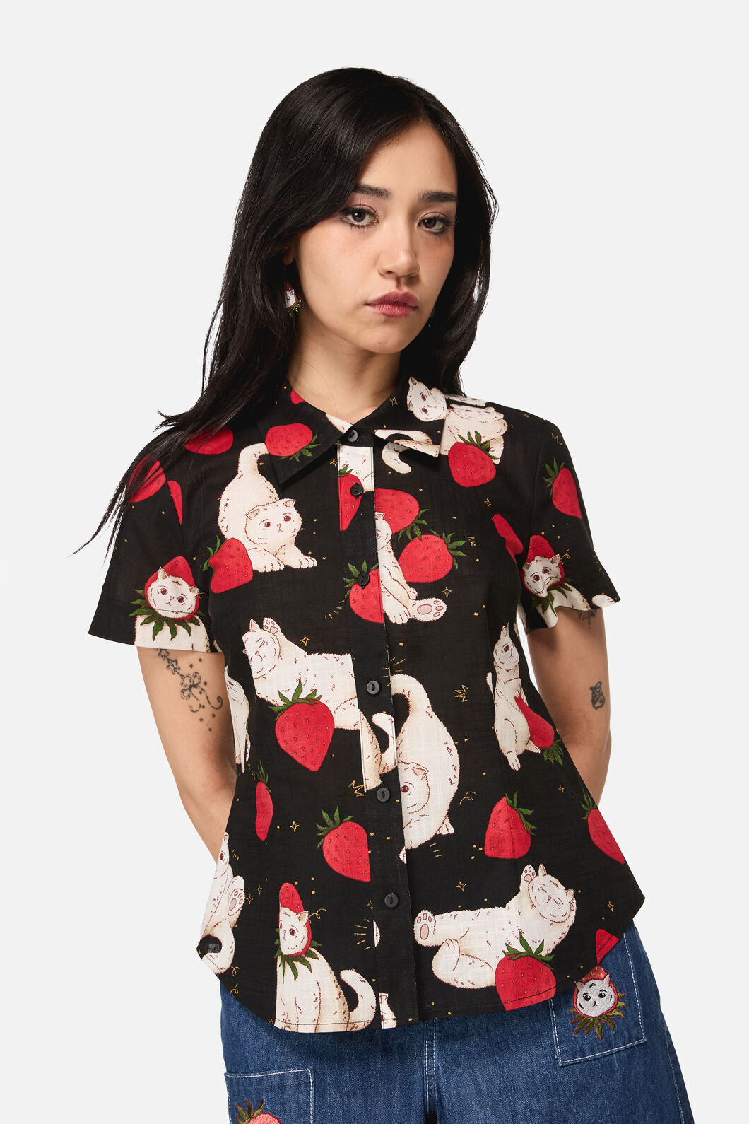 Strawberry Cat Repeat Blouse