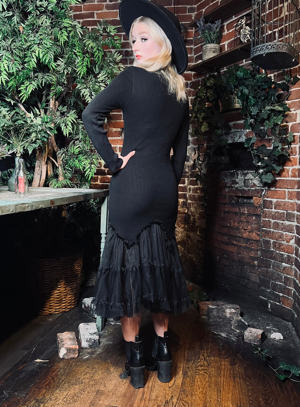 Beatrix - Curve Hugging Sweater Dress with Dreary Flared Hem