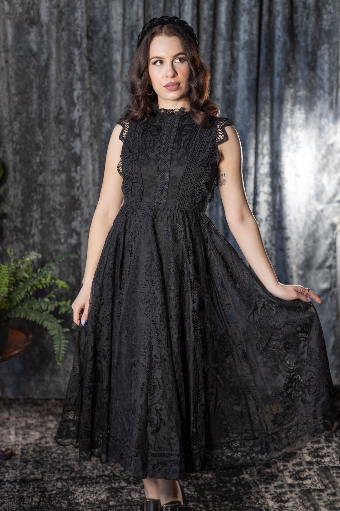 Arabella Gothic Lace Fit and Flare Dress