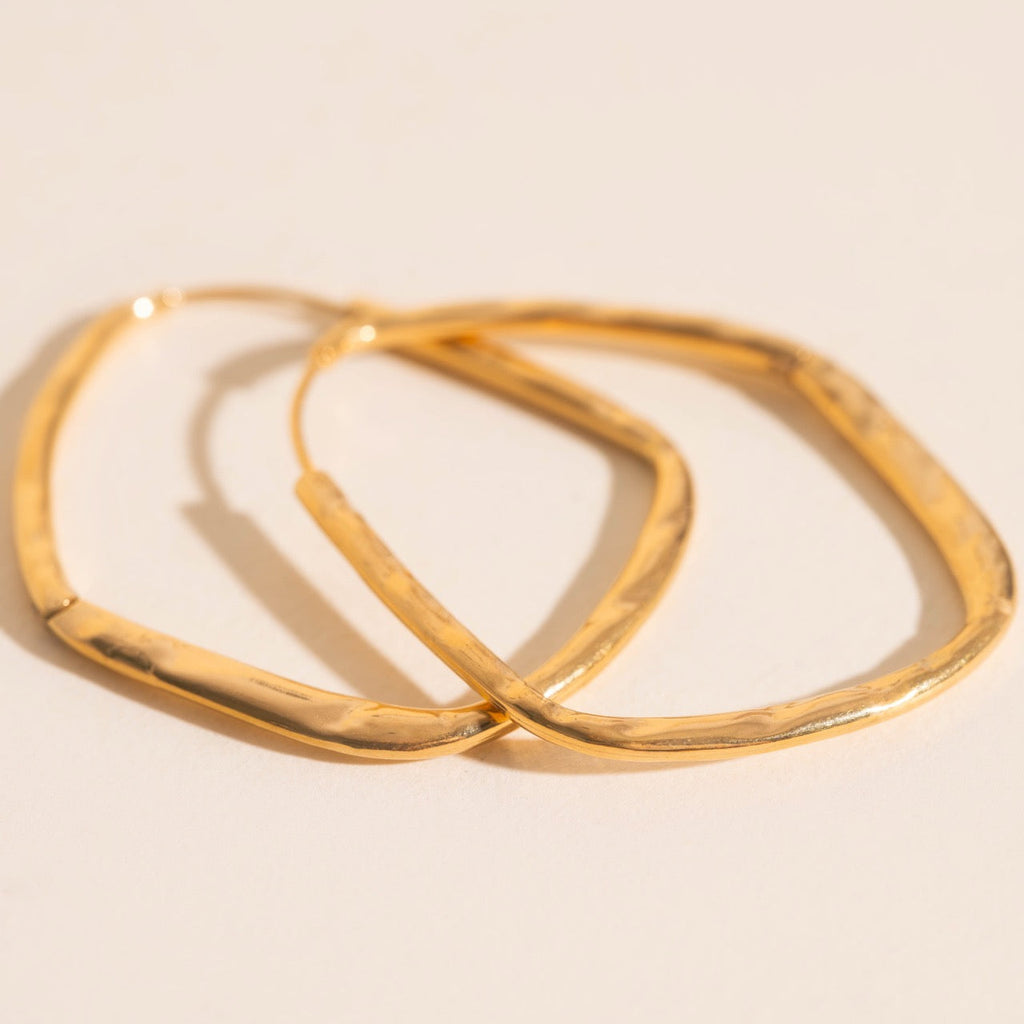 Titanium Hammered Oblong Huggie Hoop Earrings