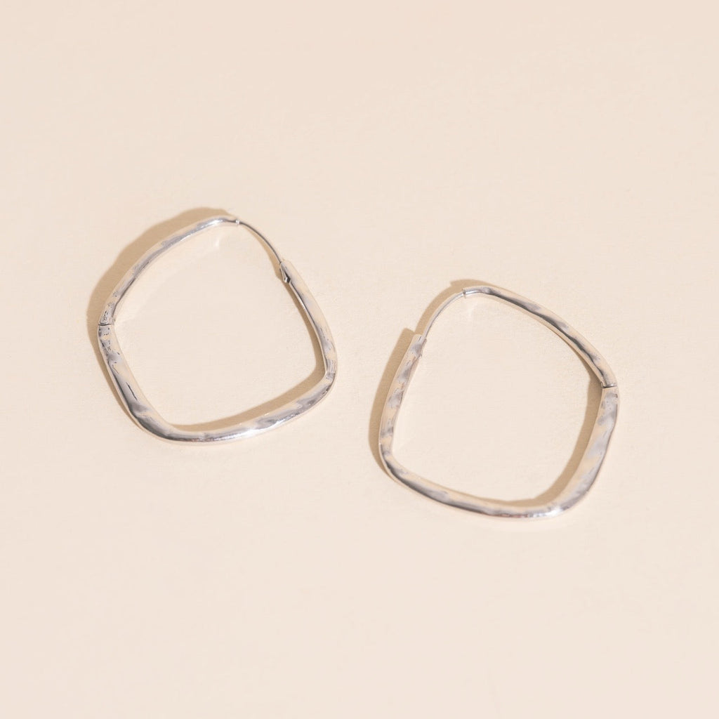 Titanium Hammered Oblong Huggie Hoop Earrings