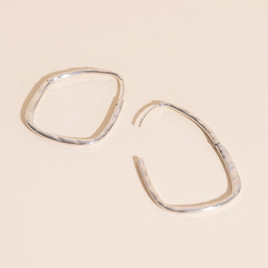Titanium Hammered Oblong Huggie Hoop Earrings