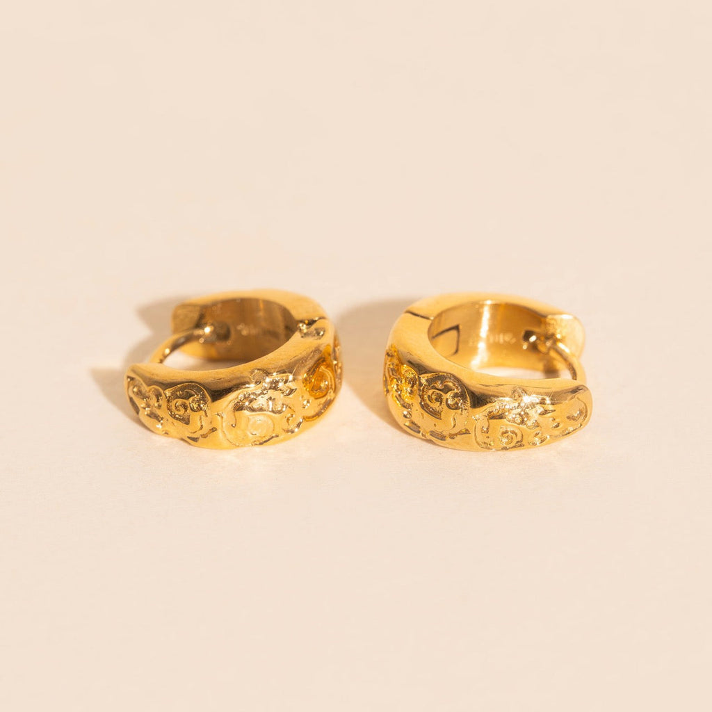 Heirloom Etch Teardrop Super Chunky Huggie Hoop Earrings