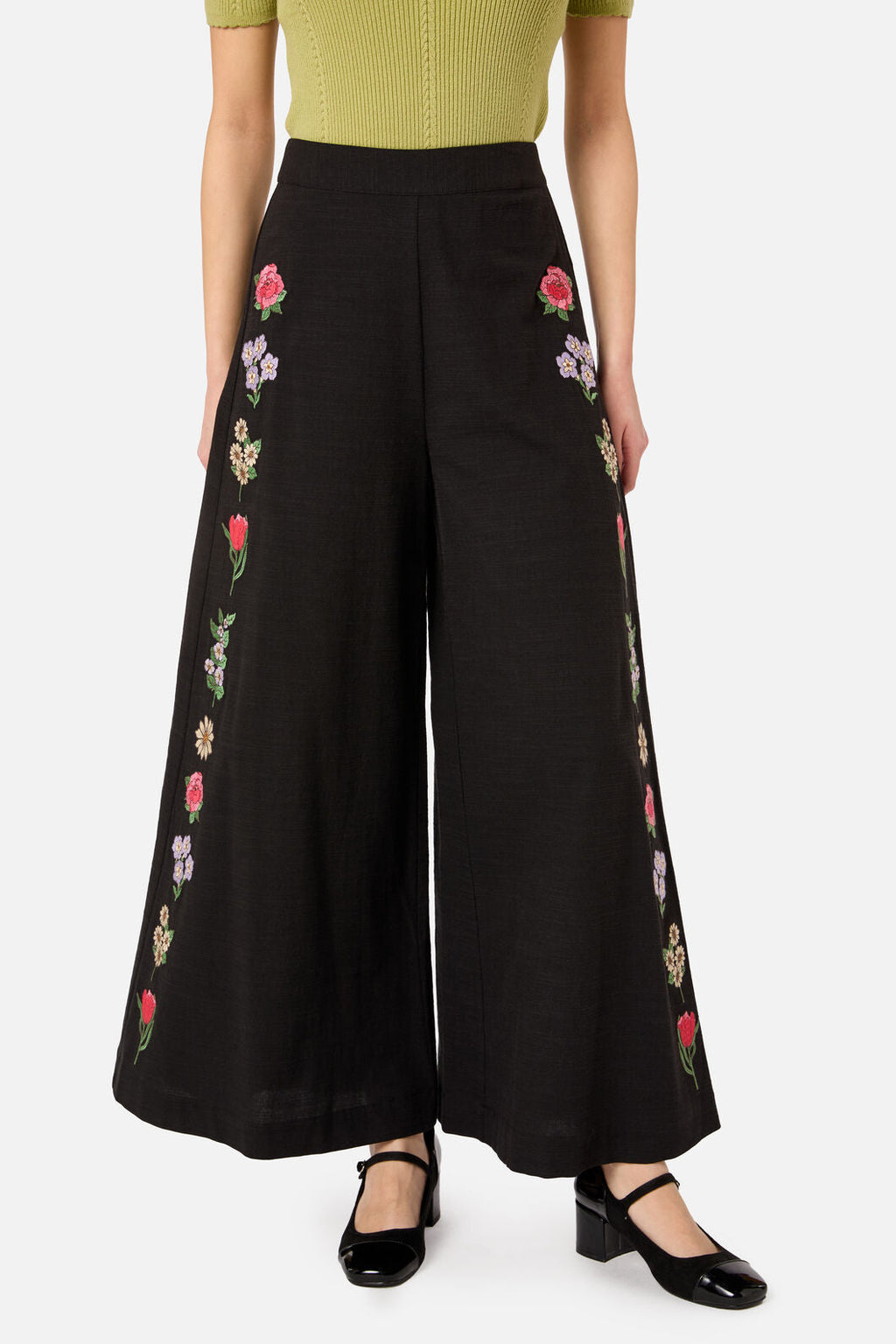 Fleur Embroidered Flowy Wide Leg Pant