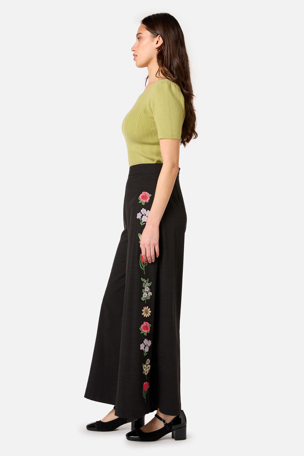 Fleur Embroidered Flowy Wide Leg Pant