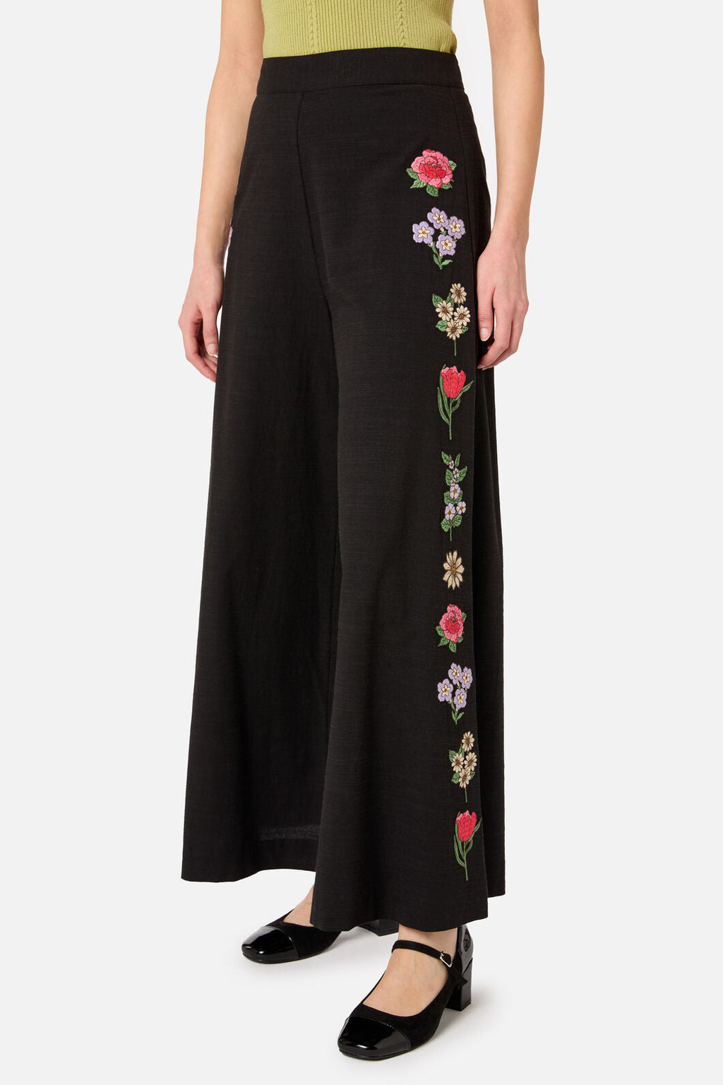 Fleur Embroidered Flowy Wide Leg Pant