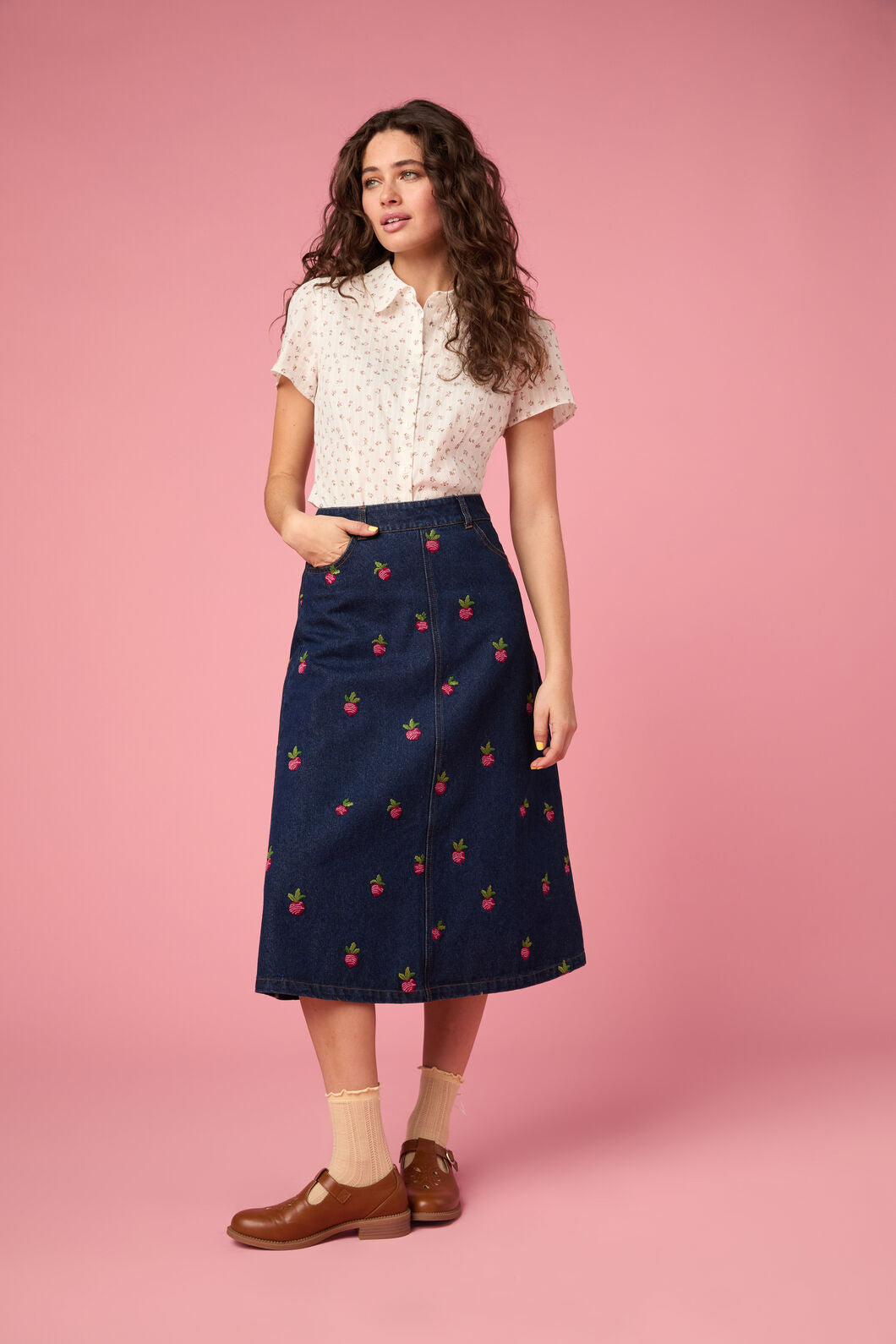 Radish Embroidered Denim Skirt