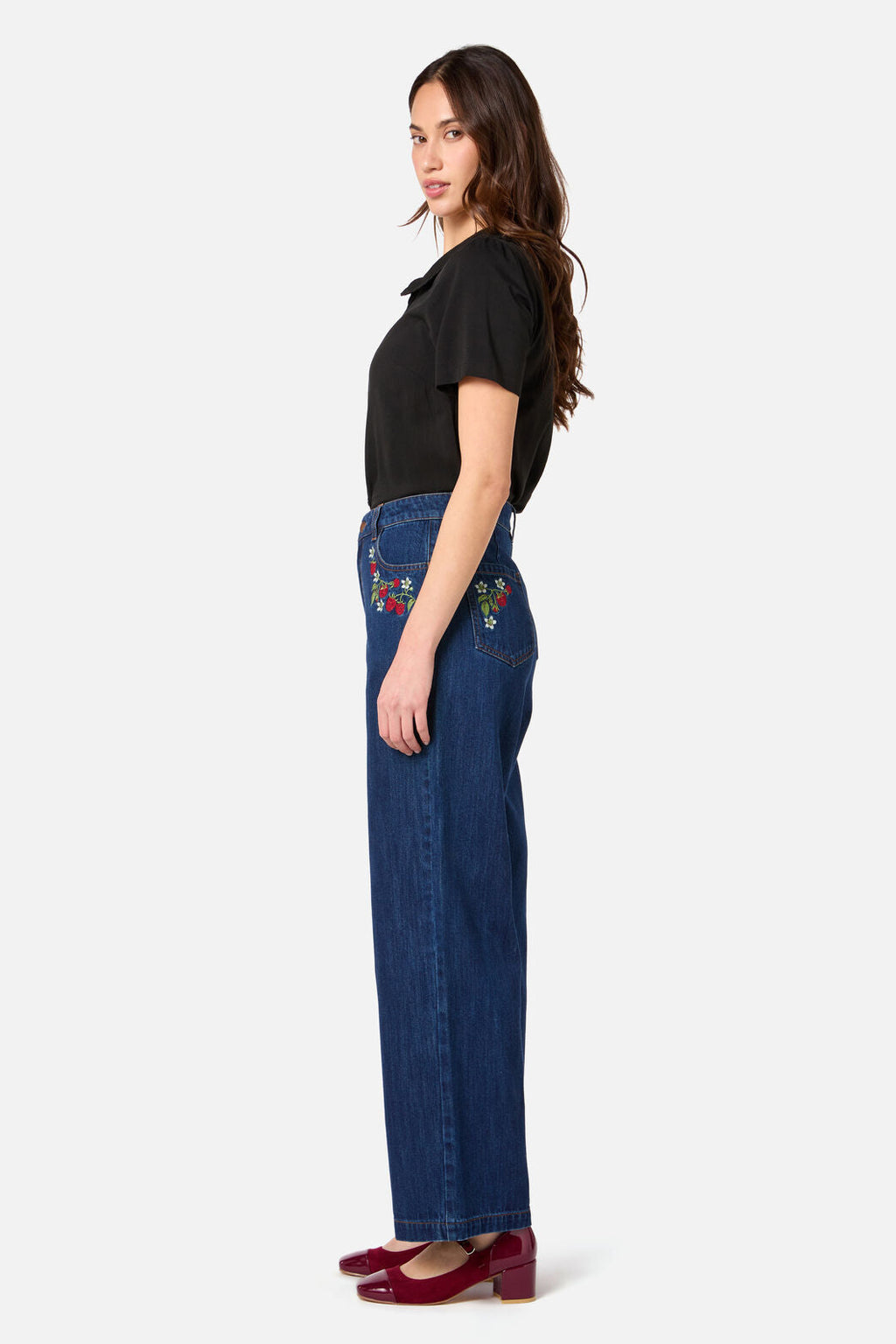Raspberry Embroidered Jeans