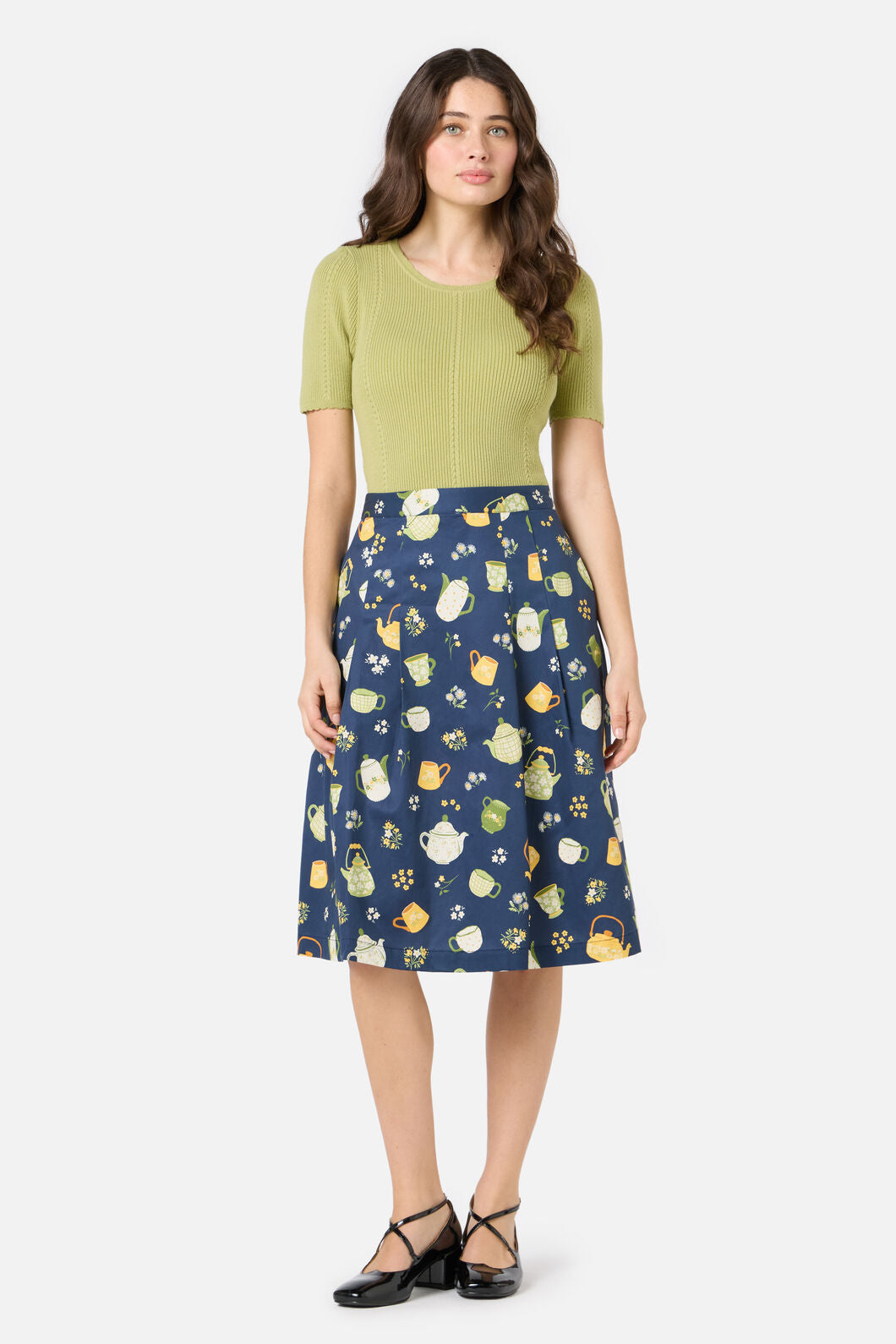 Tea Time Pleated Cotton Skirt