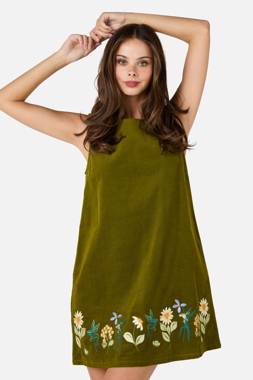 Tree Frog Embroidered Corduroy Mini Dress