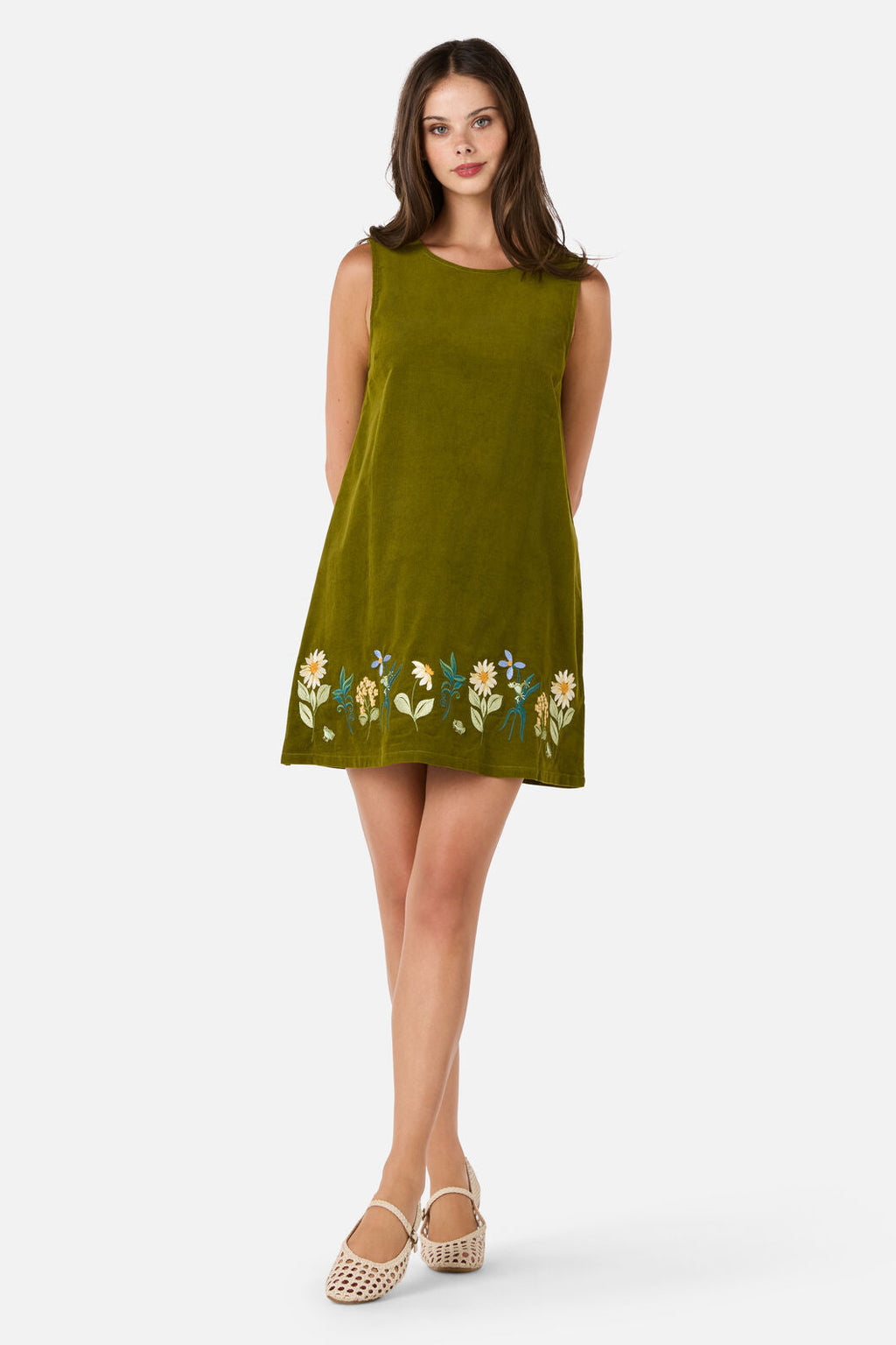 Tree Frog Embroidered Corduroy Mini Dress