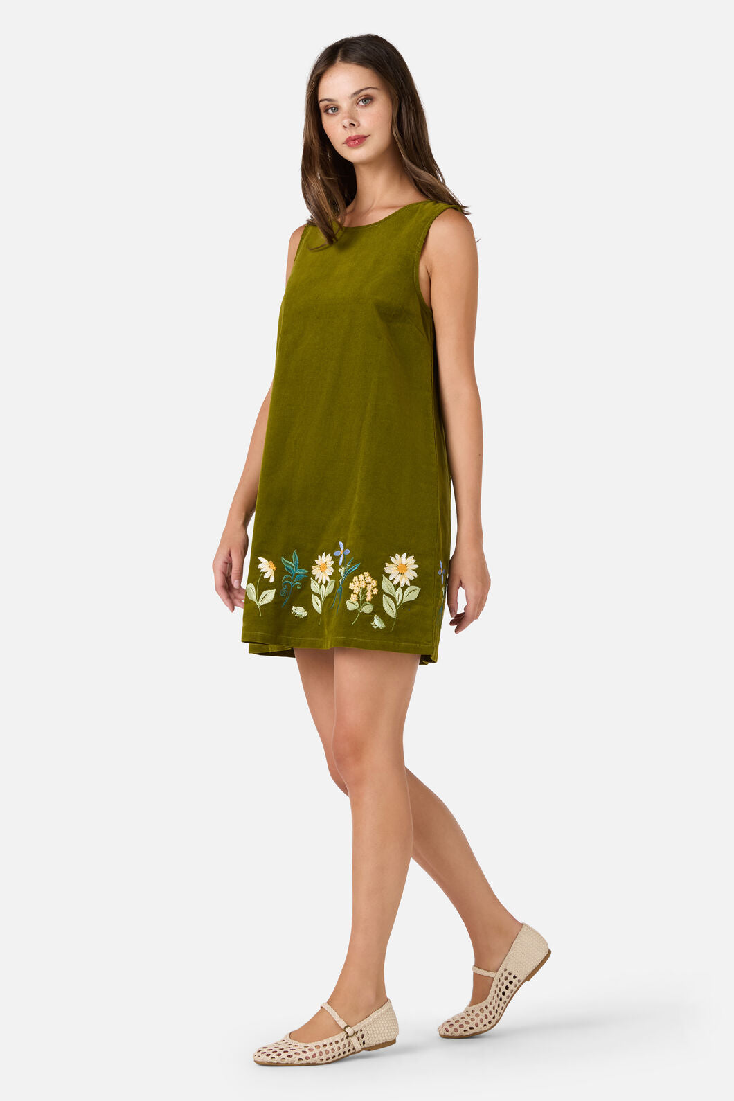 Tree Frog Embroidered Corduroy Mini Dress