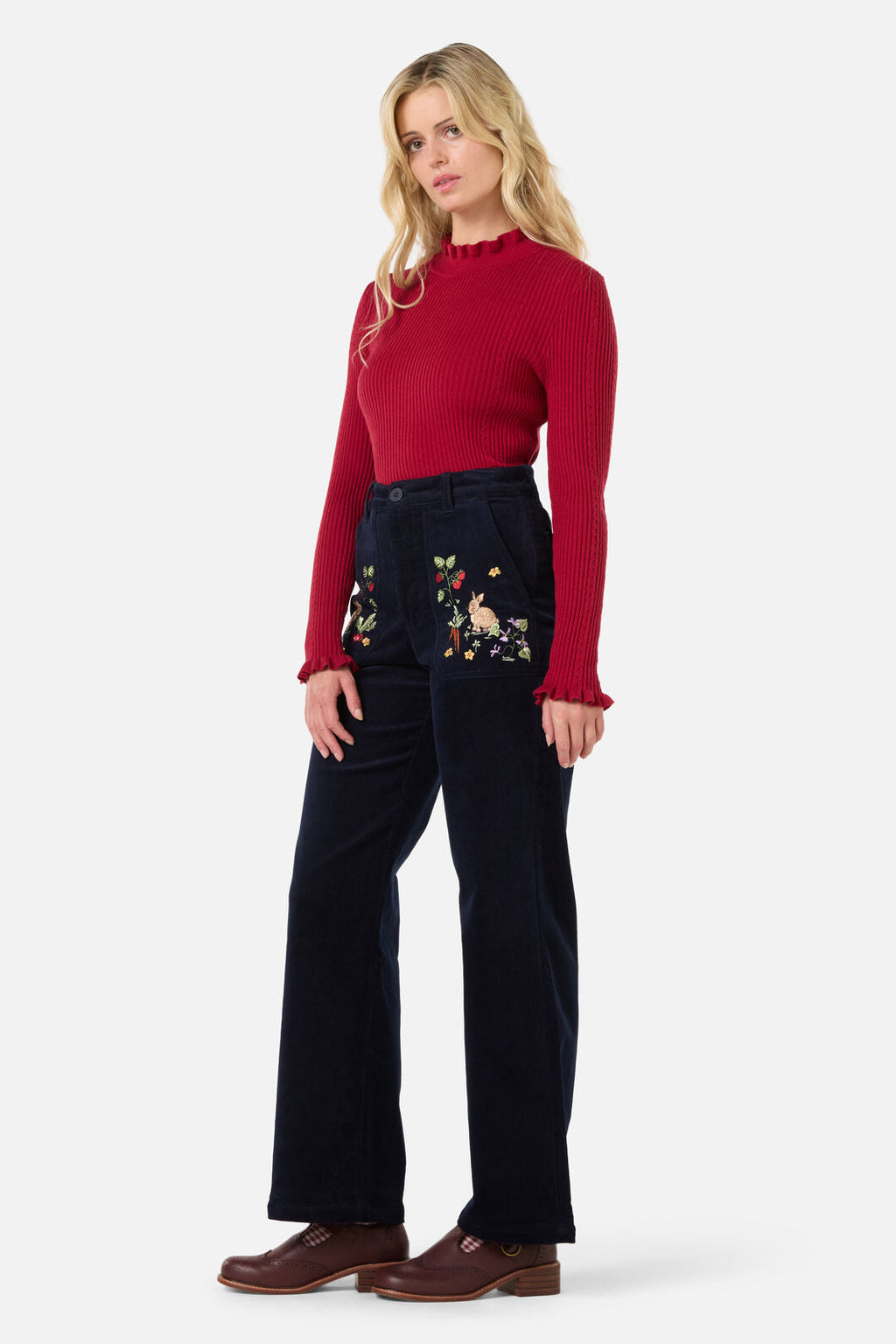 Lola Rabbit Embroidered Corduroy Pants