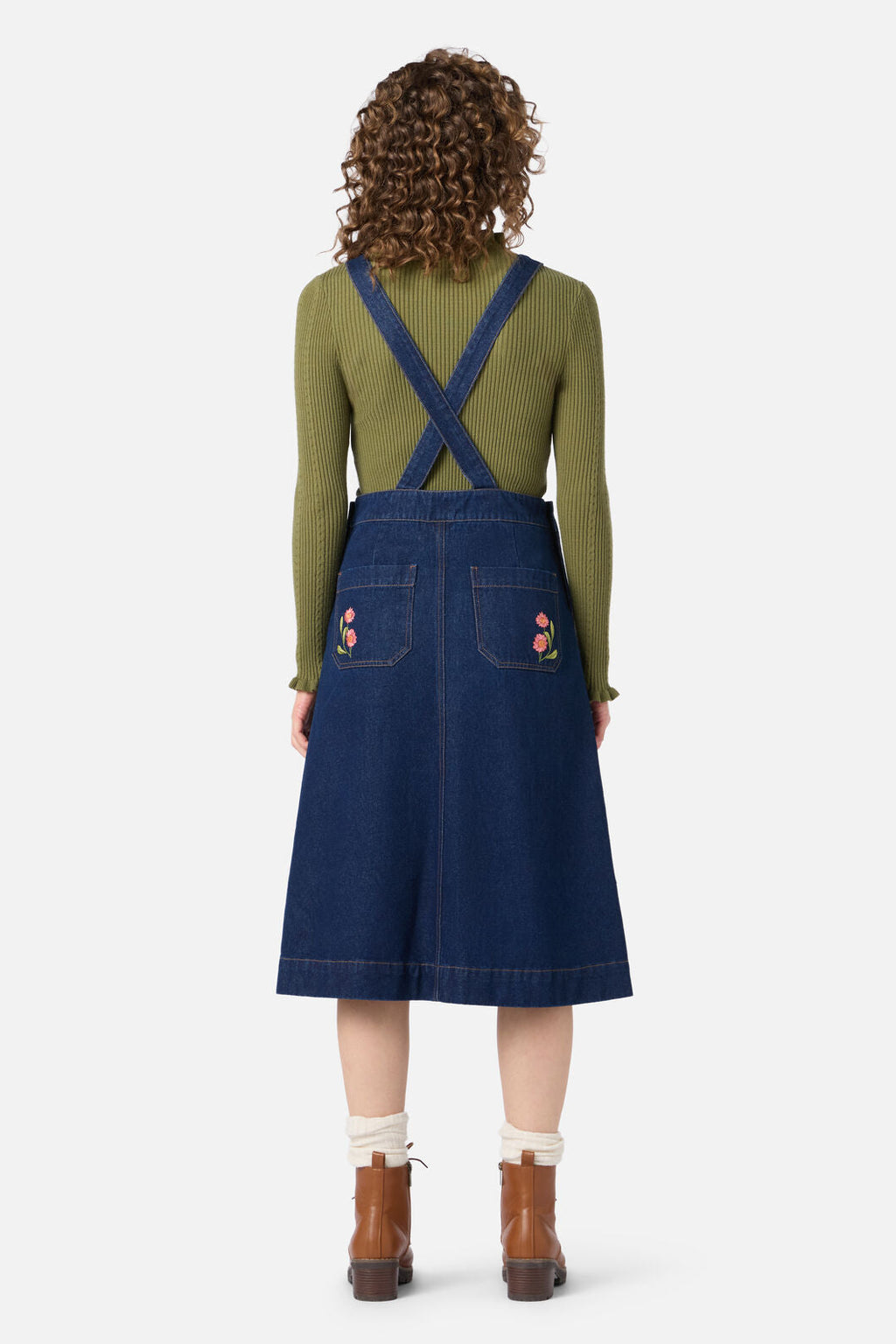 Native Embroidered Denim Pinafore Dress
