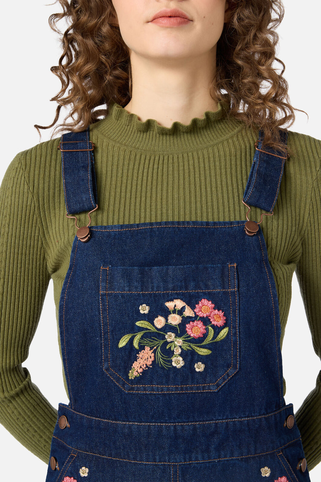 Native Embroidered Denim Pinafore Dress