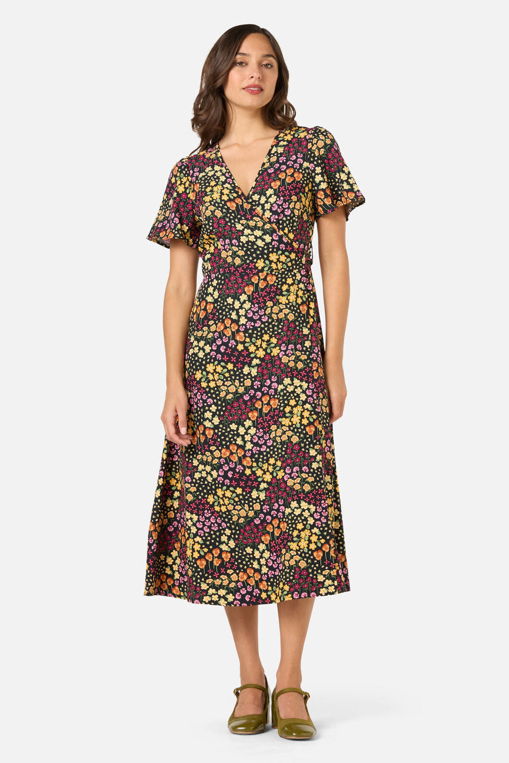 Iris Ditsy Wrap Midi Dress