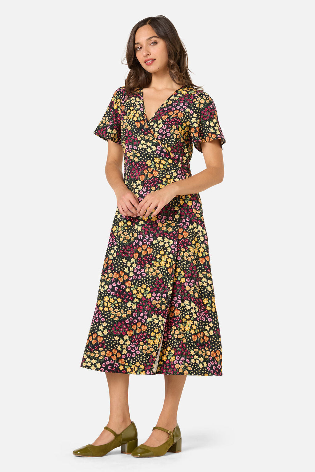Iris Ditsy Wrap Midi Dress