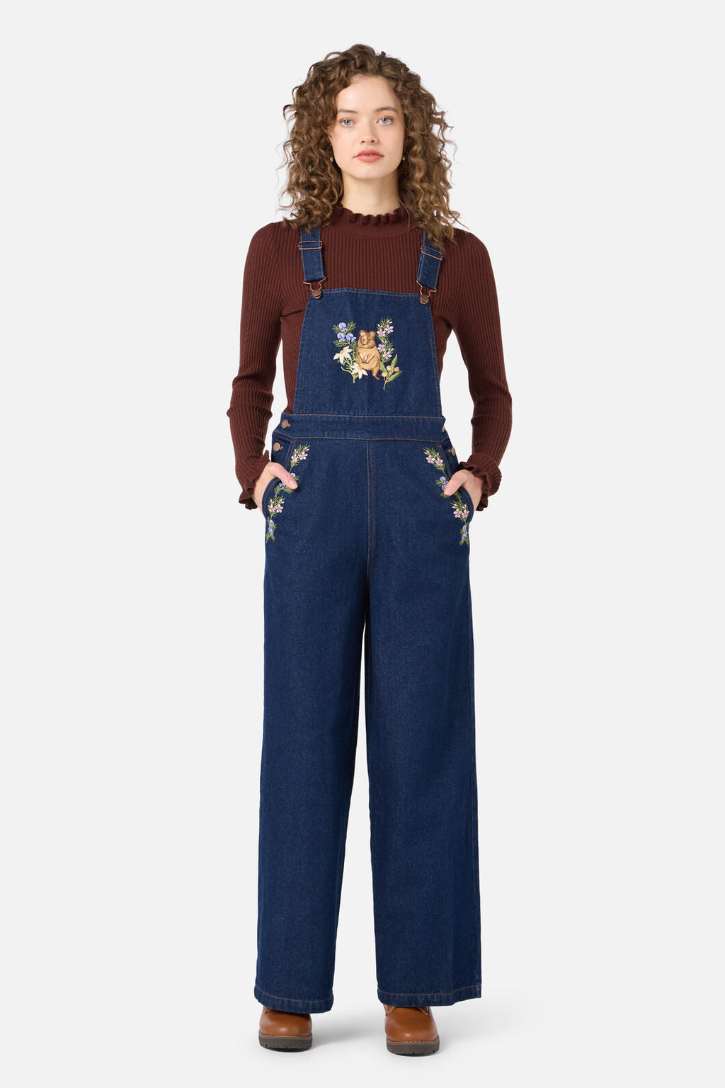 Quokka Embroidered Denim Overalls