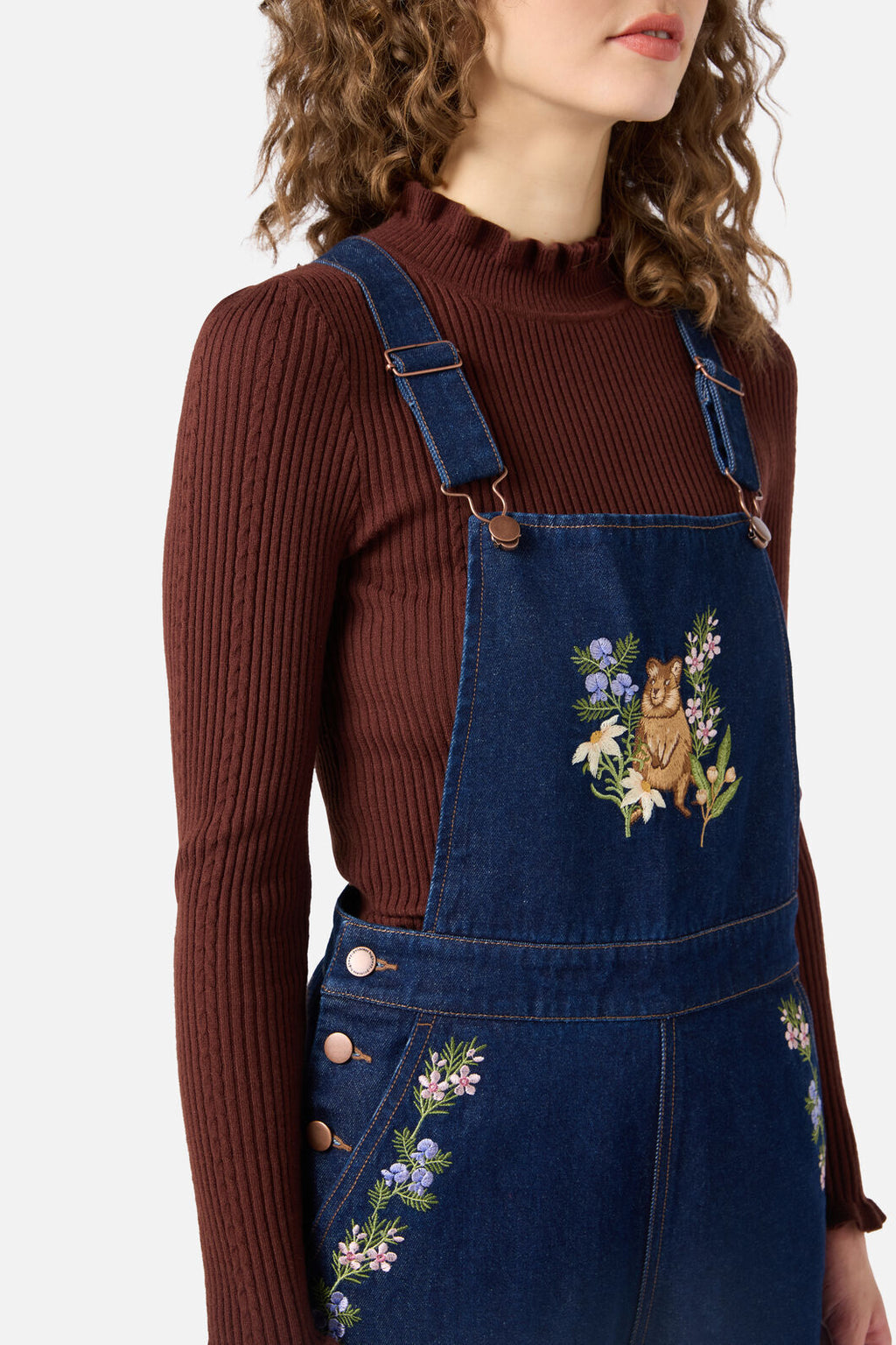 Quokka Embroidered Denim Overalls