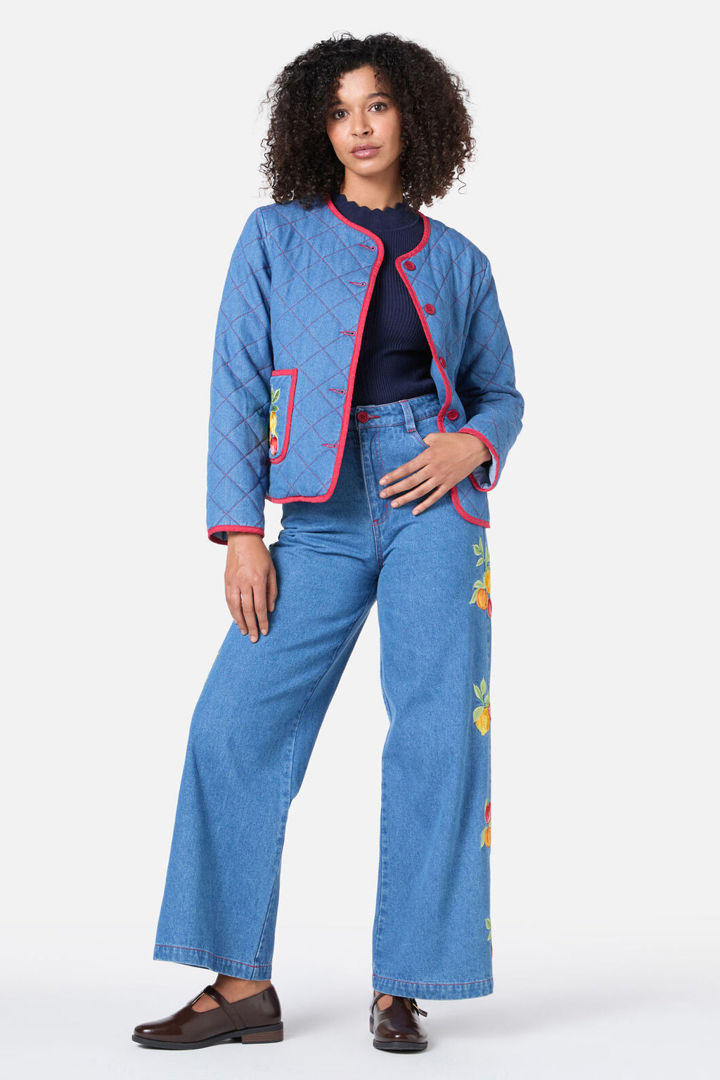 Fruit Embroidered Denim Jean