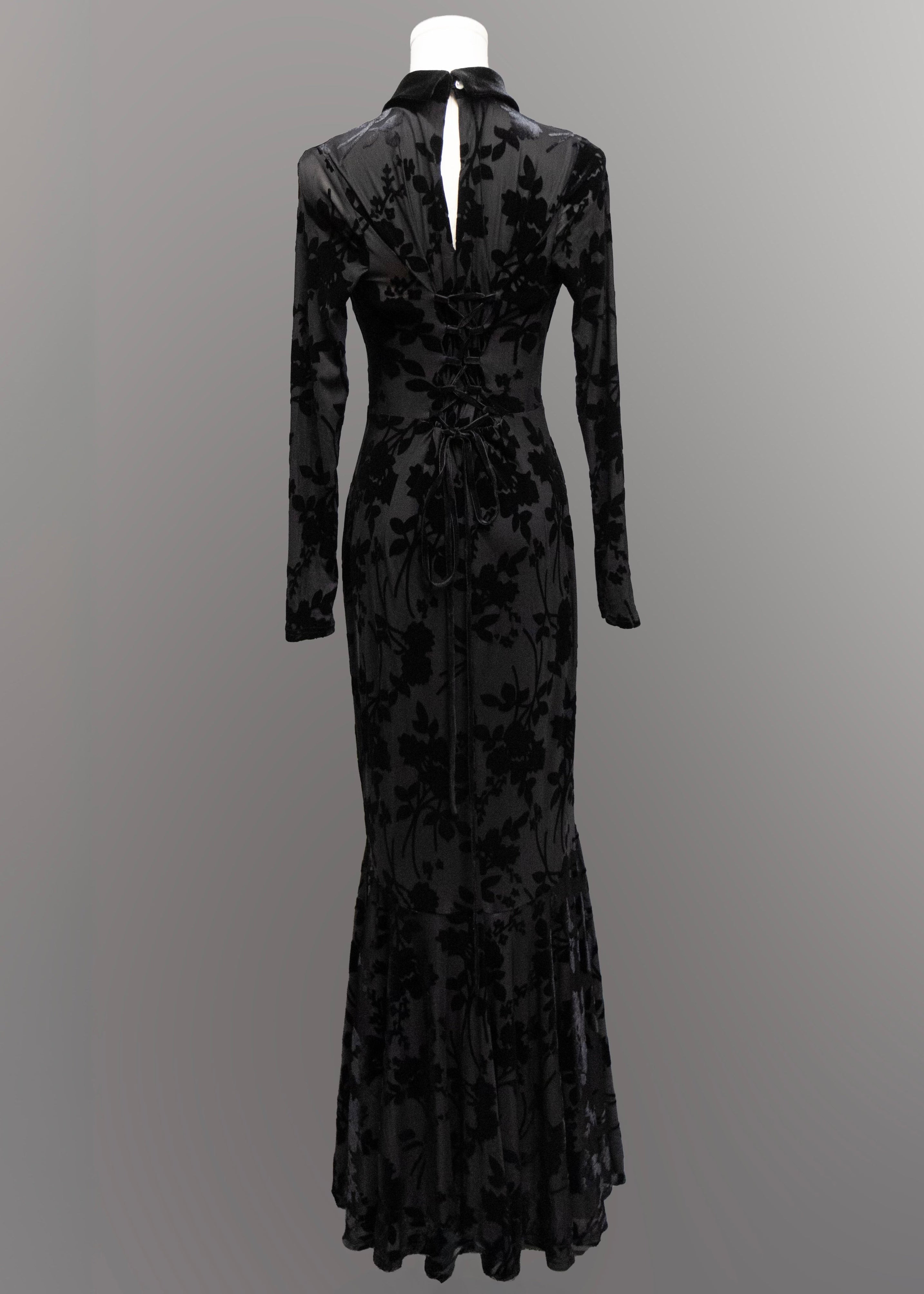 Ophelia - Velvet Flocked Lace Up Maxi Mermaid Dress